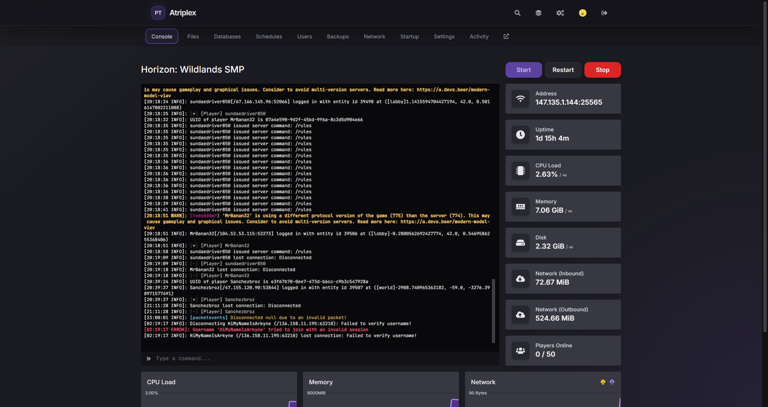 Spruce Hosting panel preview